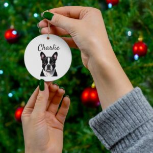 personalized pet ornament boston terrier black & white