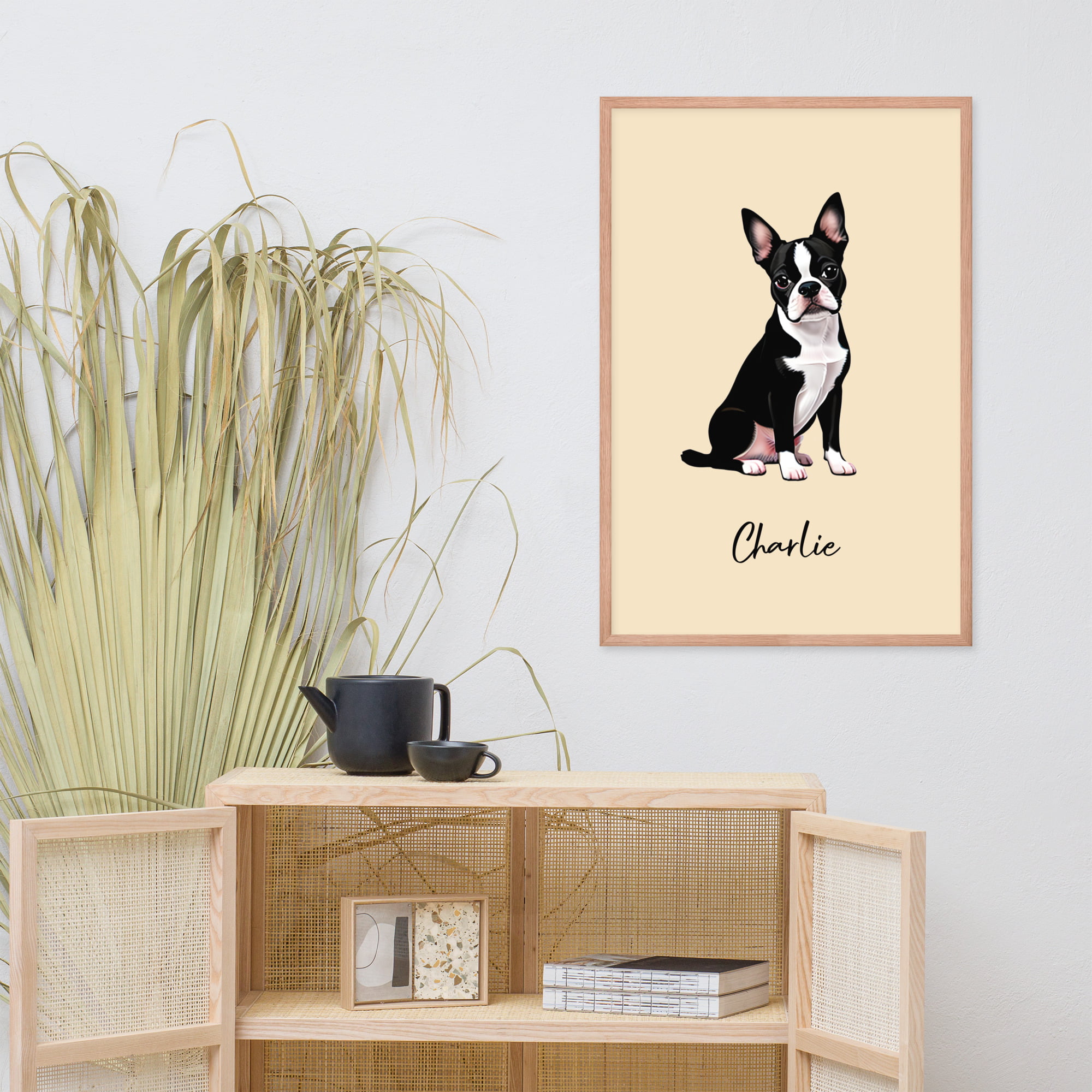 boston terrier black & white personalized framed poster