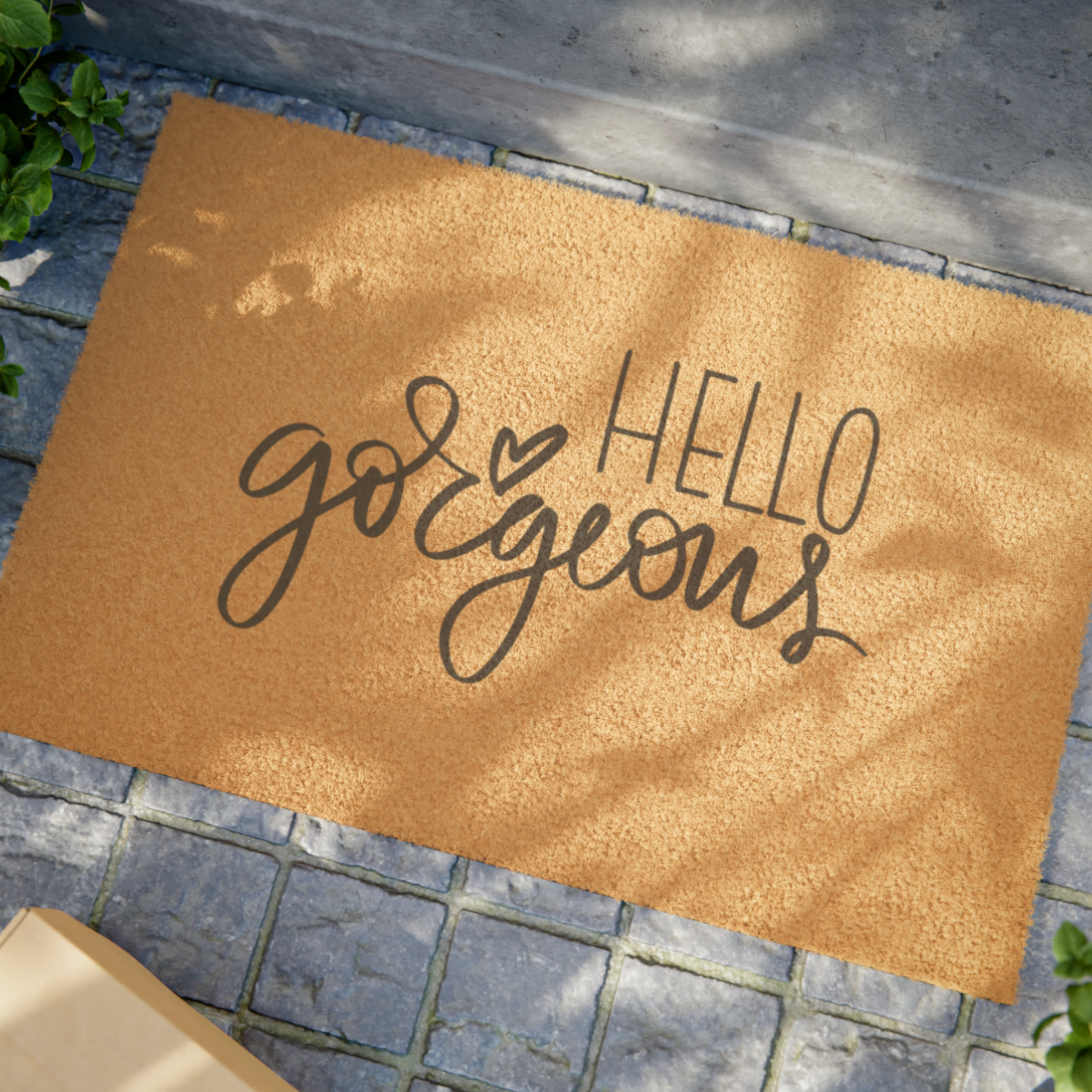 "hello gorgeous" doormat