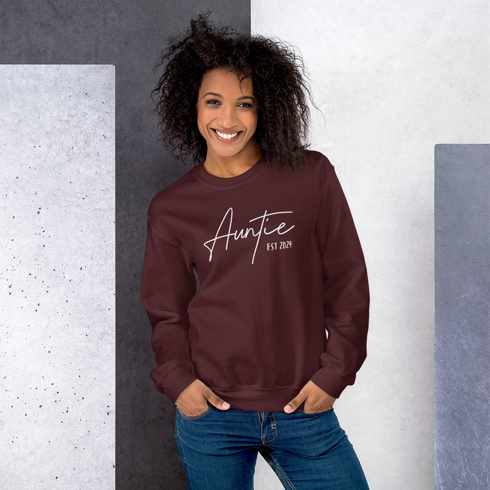 “auntie est” personalized women’s sweatshirt