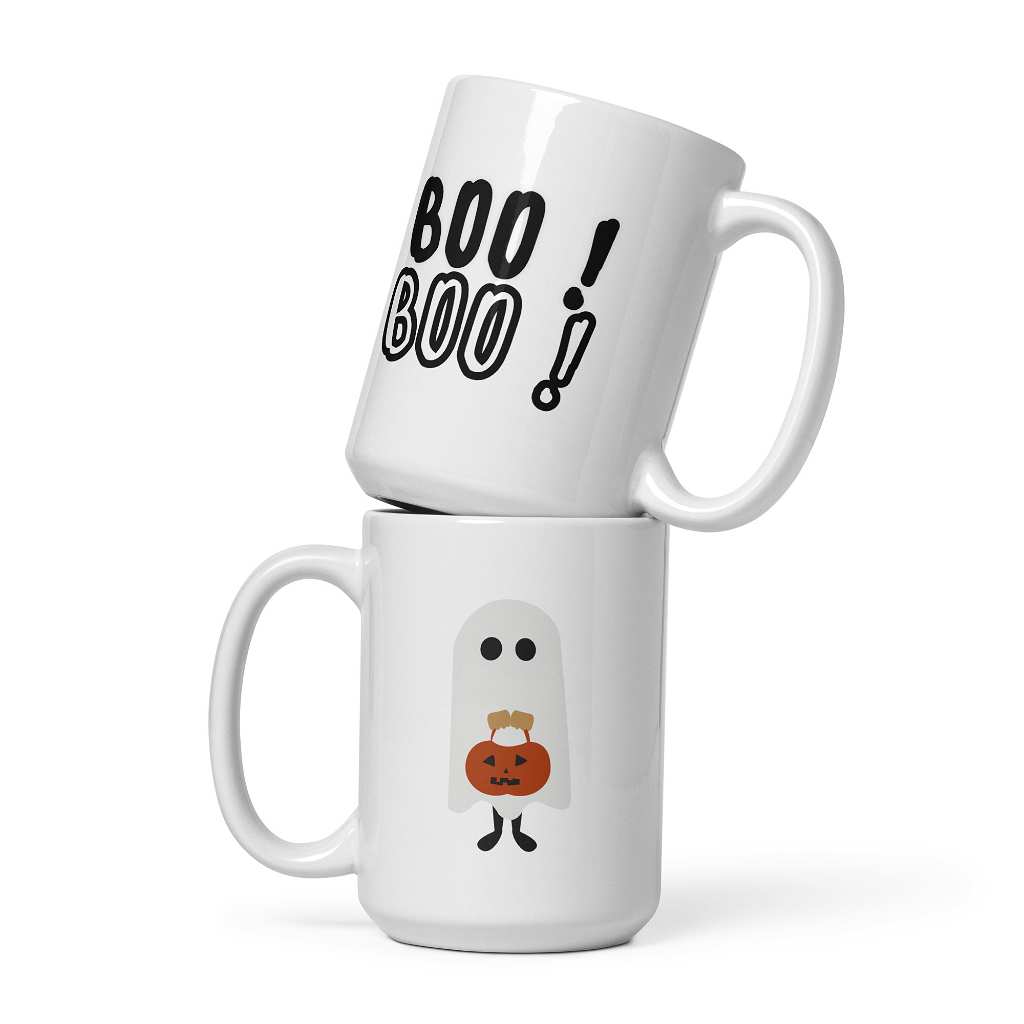 boo! boo! white glossy mug