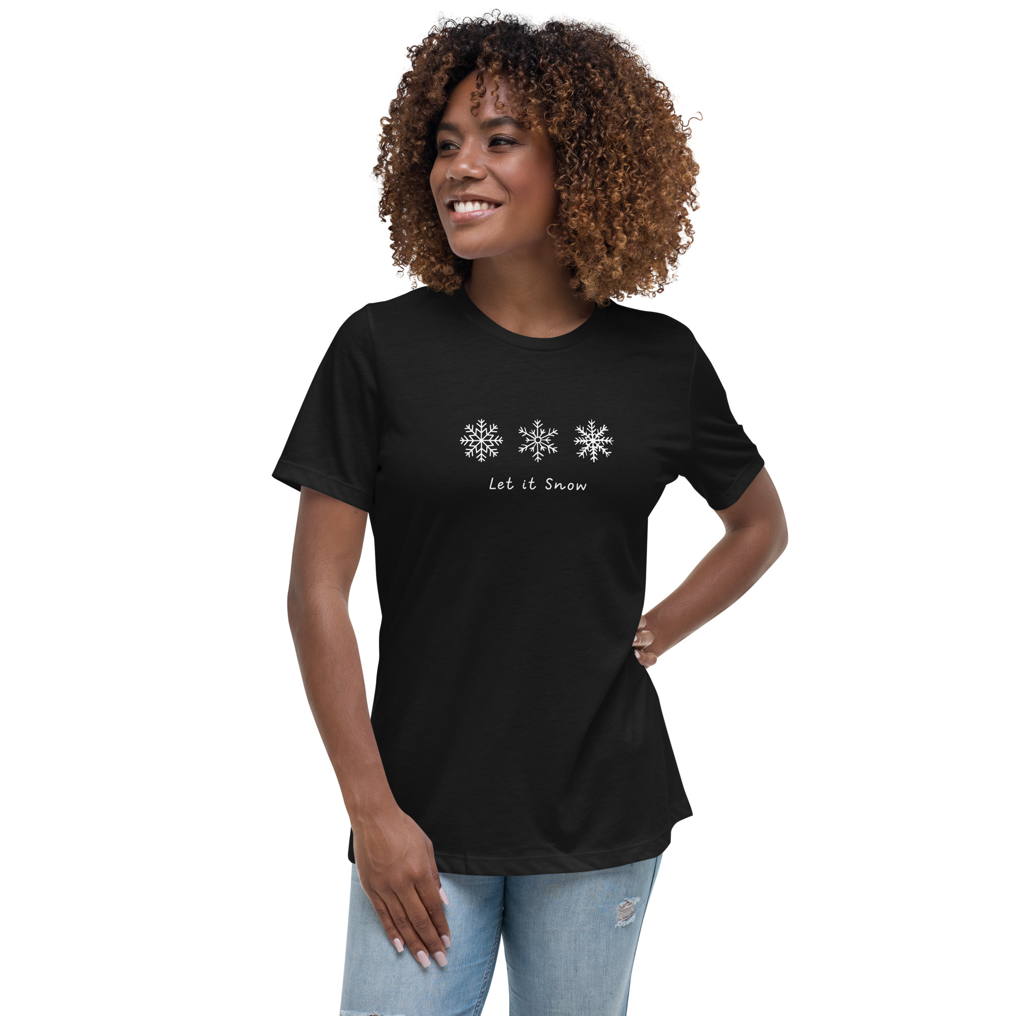 Get ready to spread holiday cheer with every step you take, and let it snow in style with this delightful women's t-shirt. Our "Let it Snow" Women's Christmas T-Shirt is the perfect blend of comfort, style, and holiday spirit that will make your winter wardrobe complete.