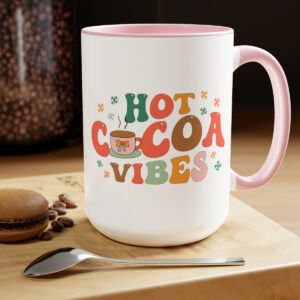 "hot cocoa vibes" two tone coffee mugs, 15oz
