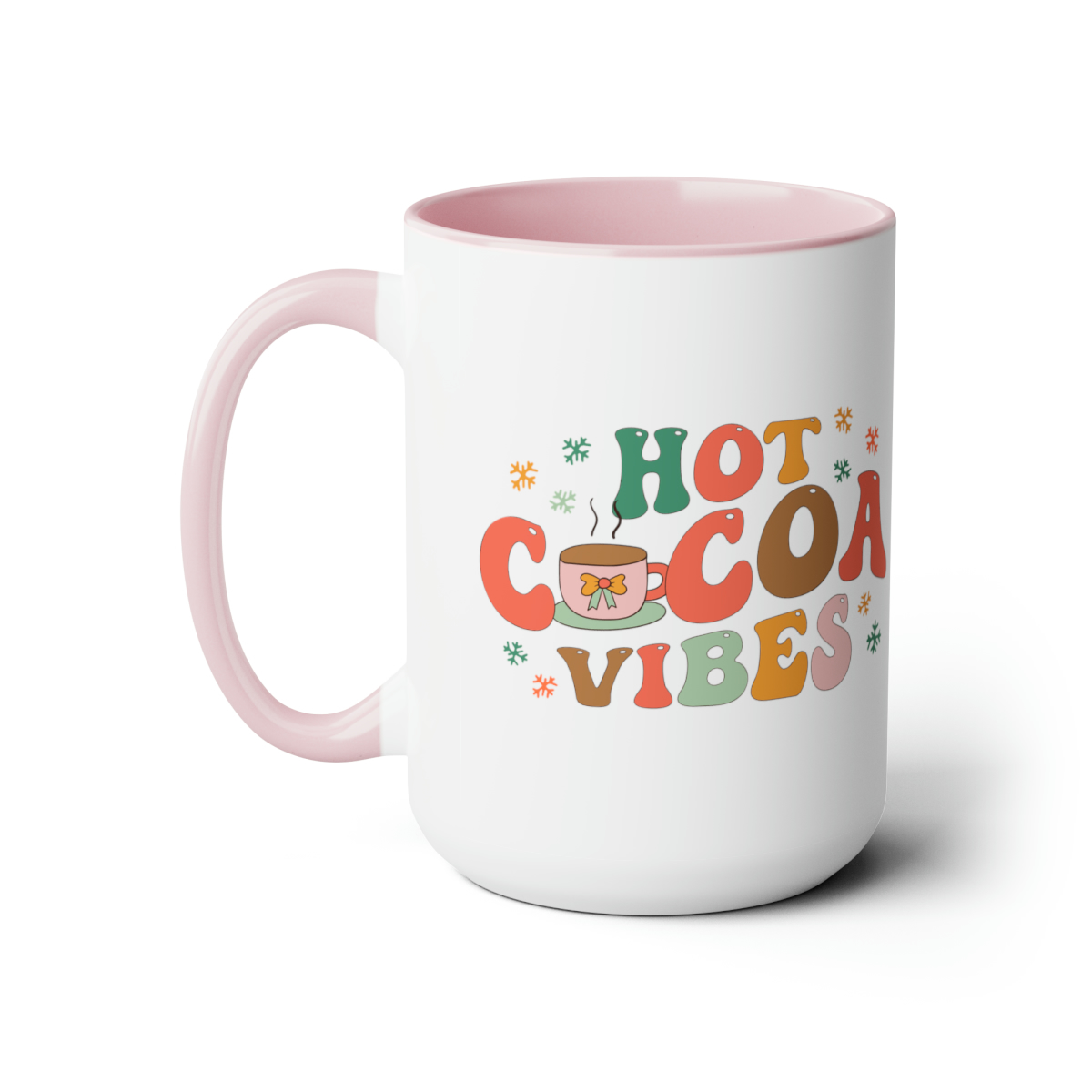 "hot cocoa vibes" two tone coffee mugs, 15oz