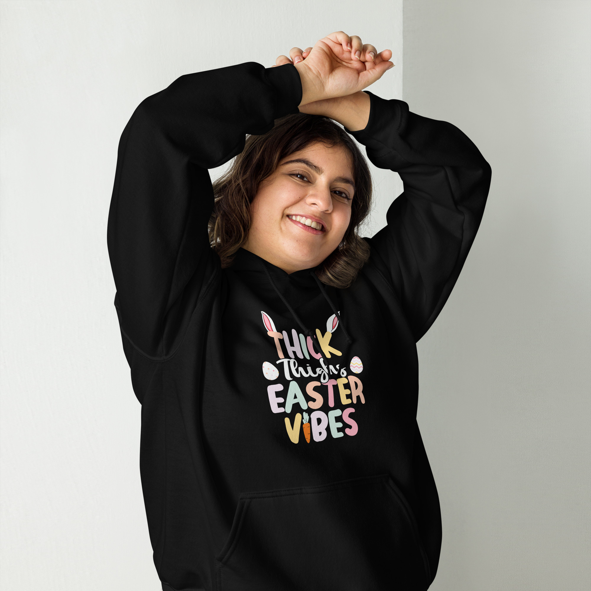 "thick thighs easter vibes" women's hoodie