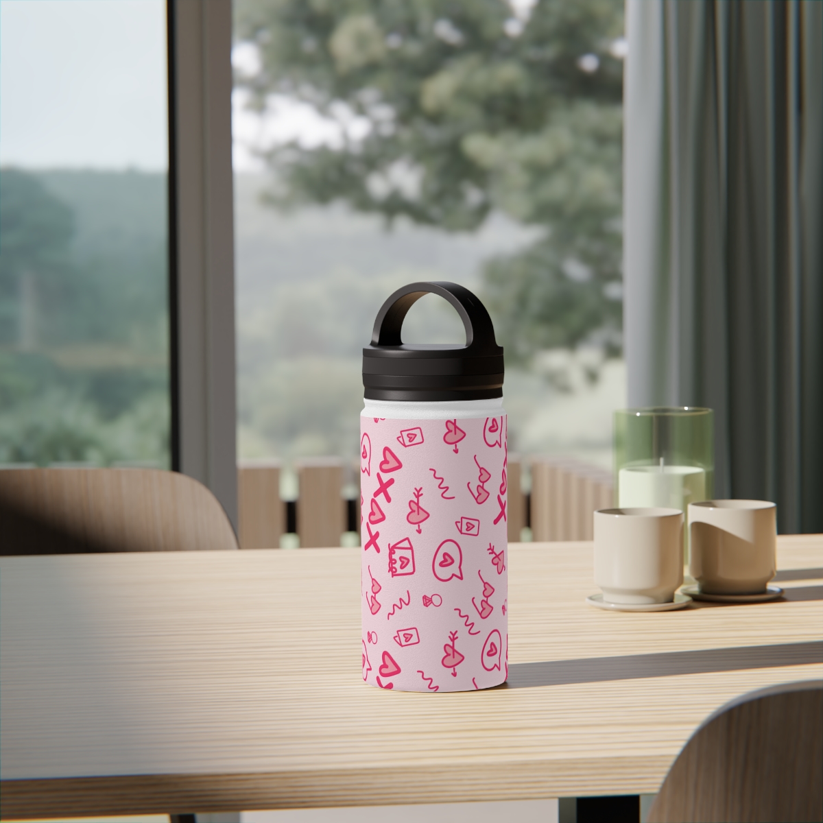pink “cute valentines day” water bottle