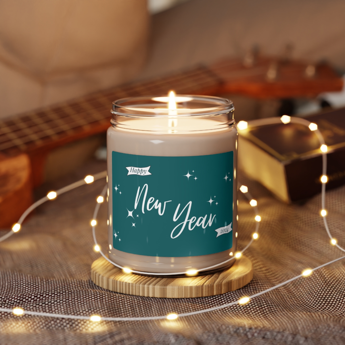 "happy new year 2024" scented soy candle, 9oz