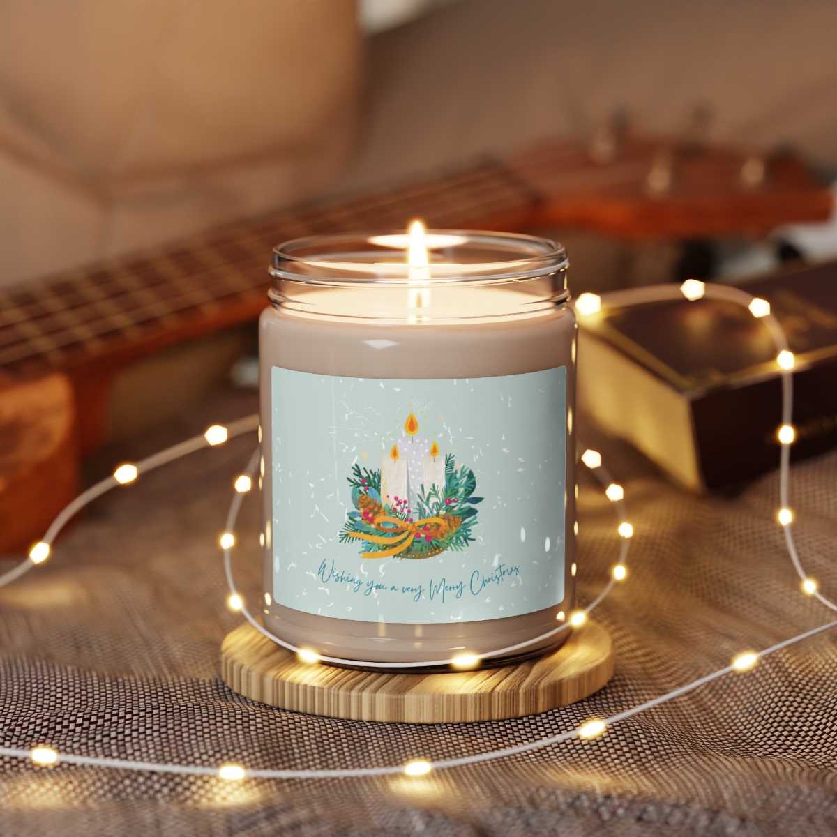 "wishing you a very merry christmas" scented soy candle, 9oz