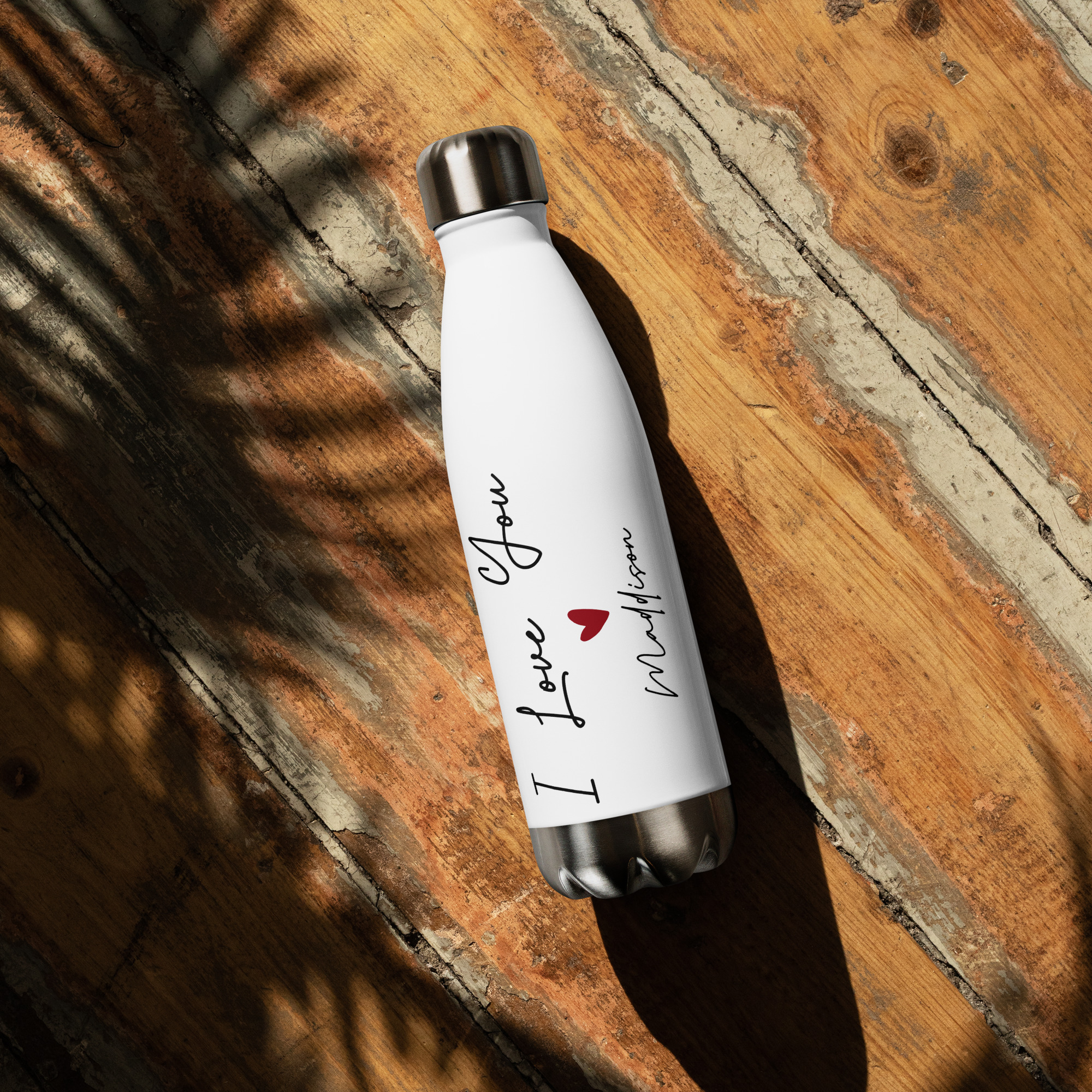 personalized "i love you" water bottle