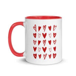 "illustrated hearts" valentine’s day mug