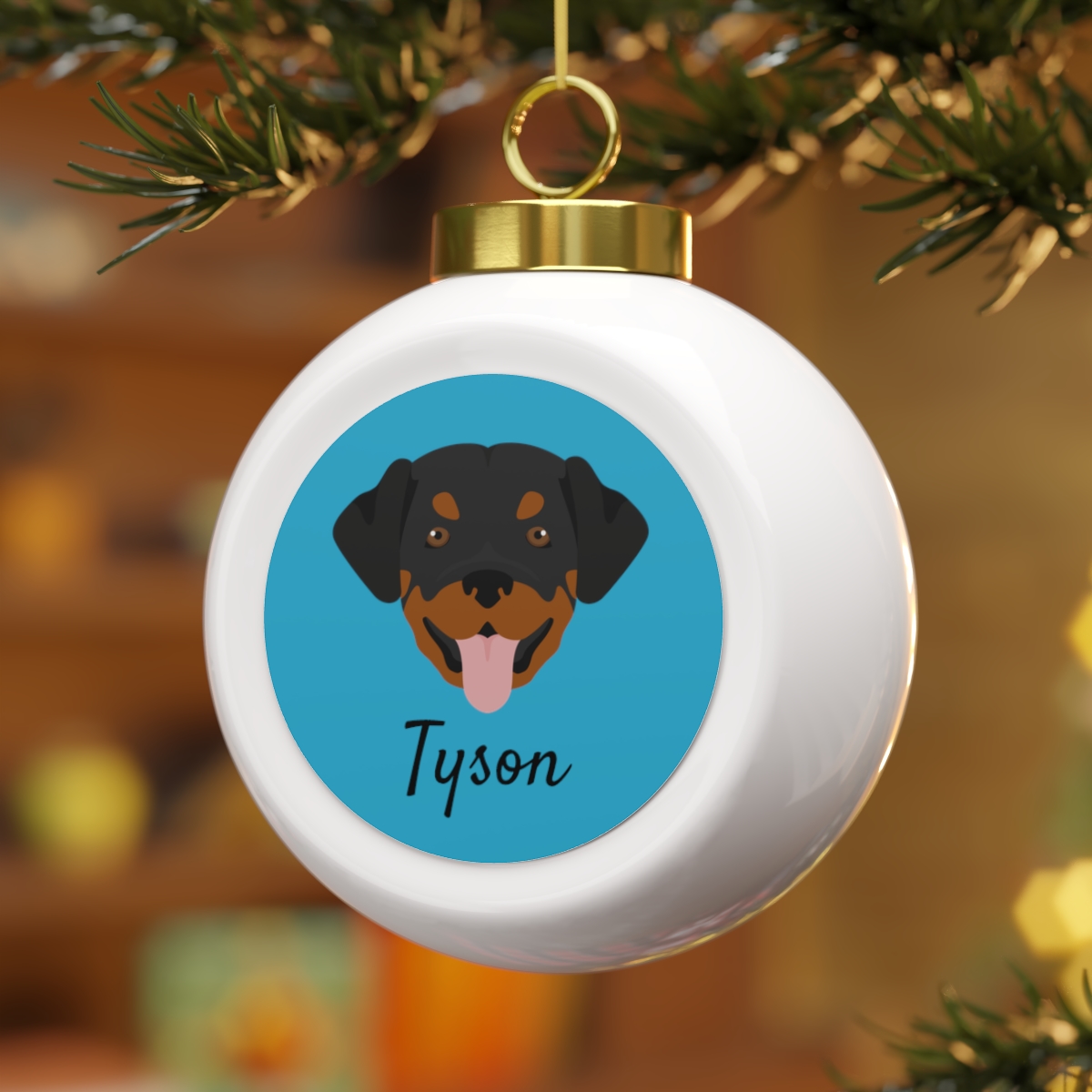 personalized "rottweiler black tan" christmas ball ornament