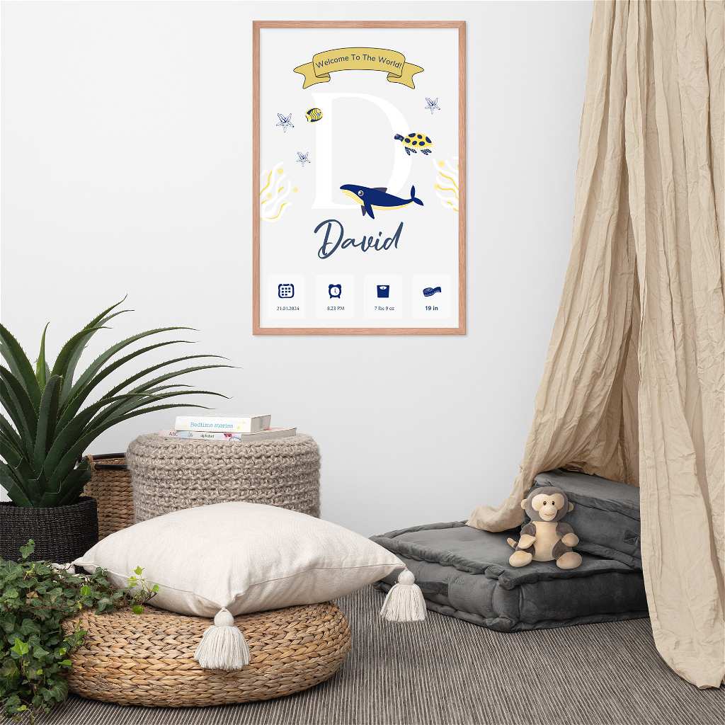 personalized letter d "baby welcome to the world" nursery poster