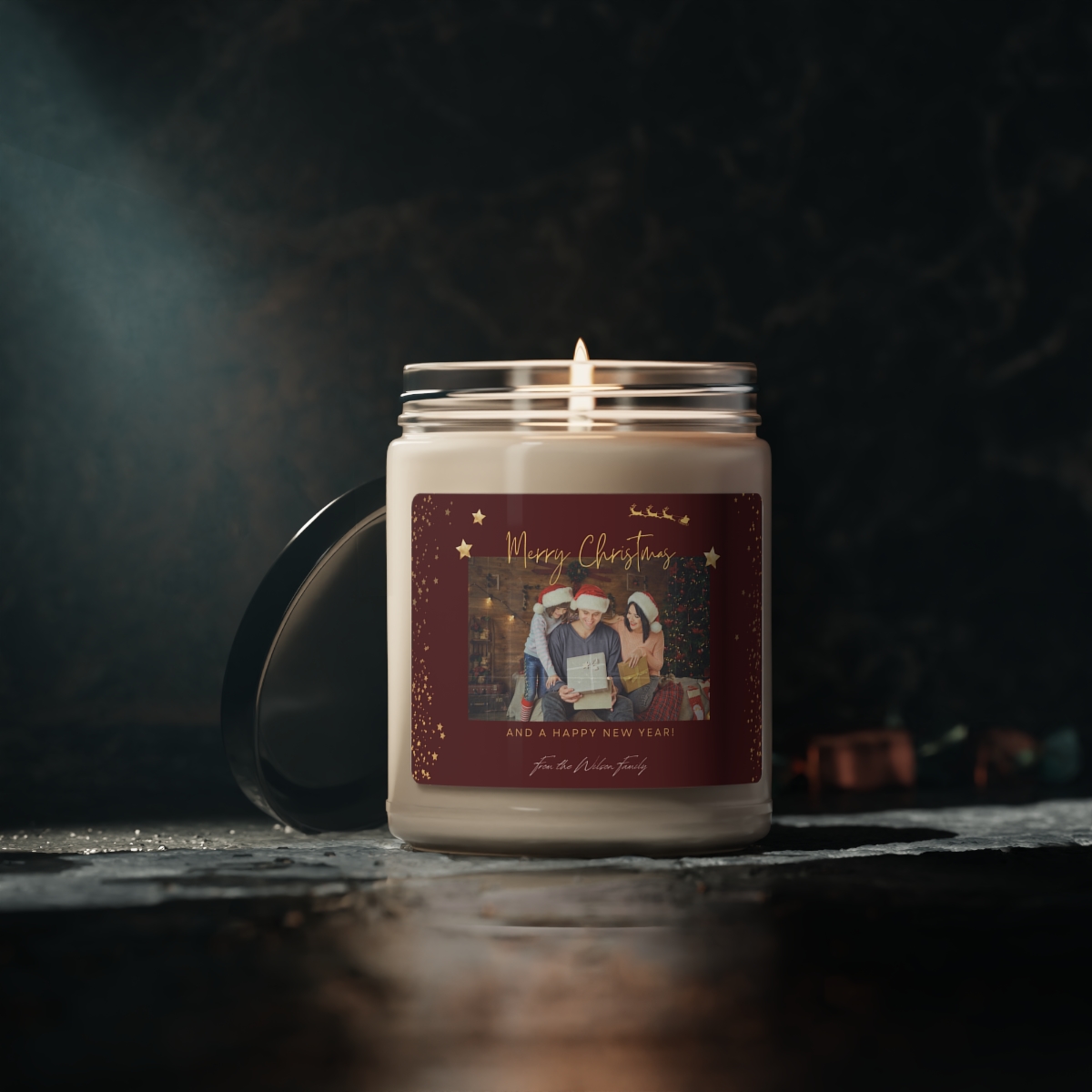 personalized "holiday sparkle" scented soy candle, 9oz
