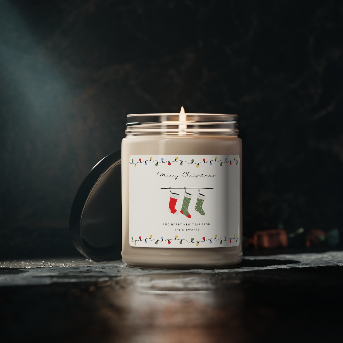 personalized "christmas stocking" scented soy candle, 9oz