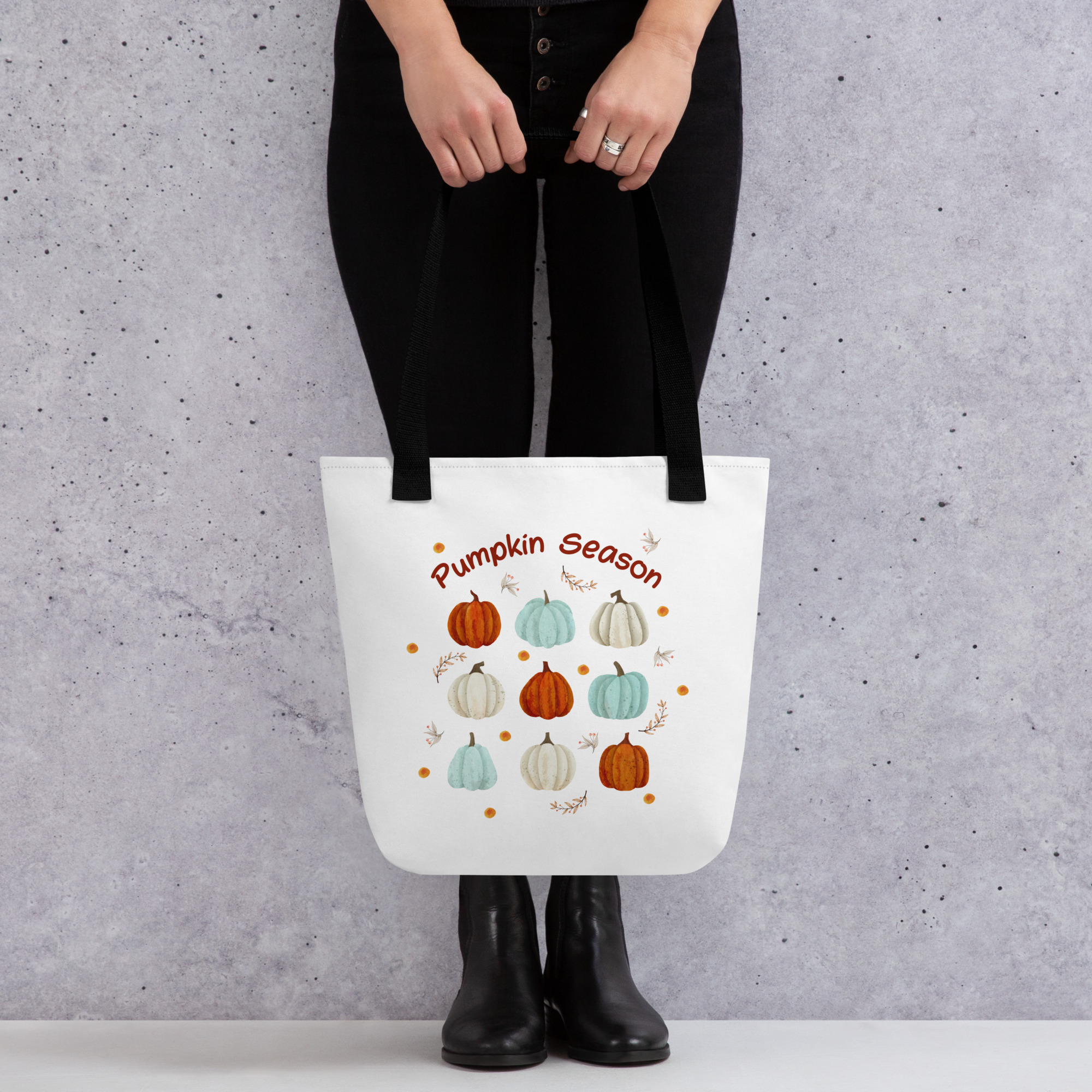 “watercolor pumpkin season” tote bag
