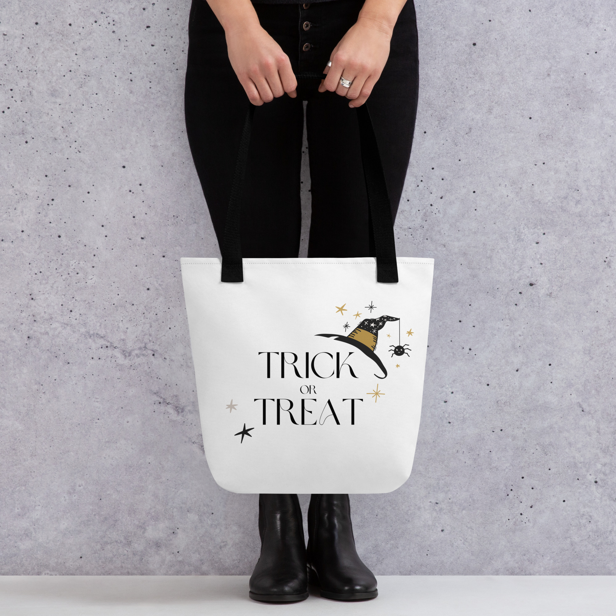 “minimalist trick or treat” tote bag