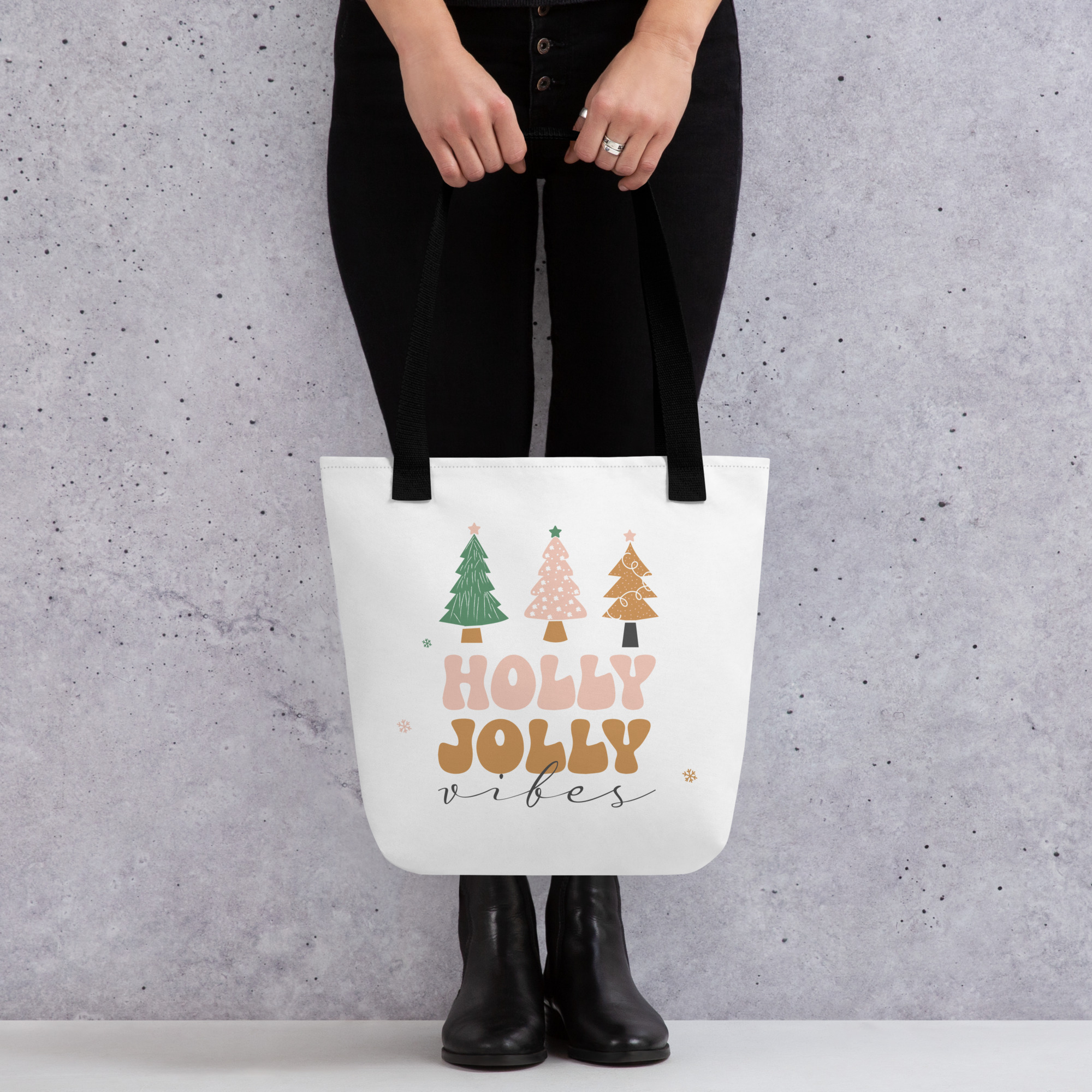 "holly jolly vibes" tote bag