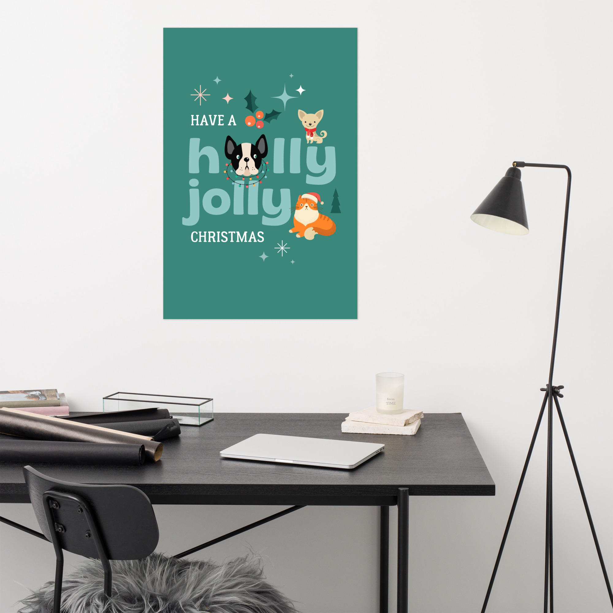 "holly jolly cats & dogs" christmas poster