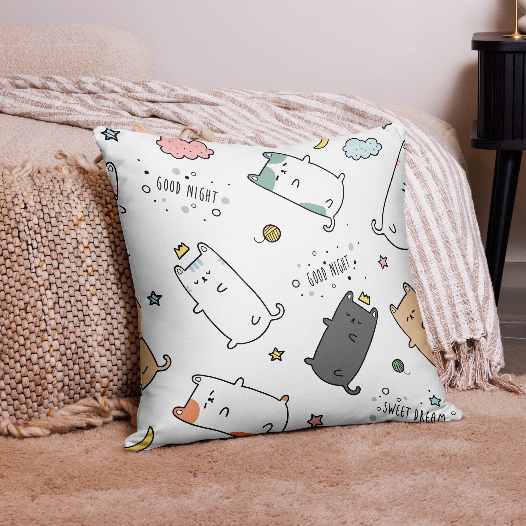"cat nap dreams" decorative pillow