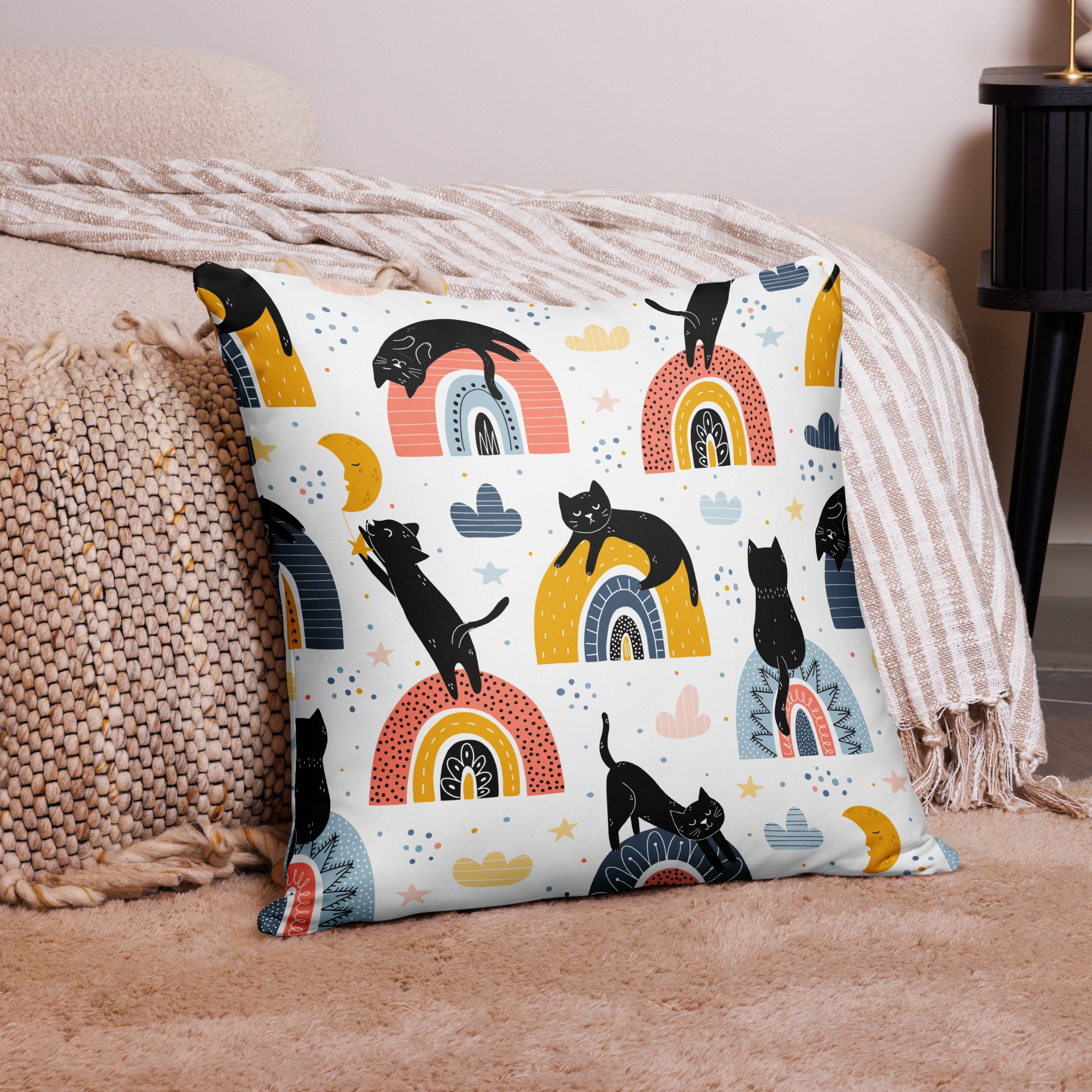 "cats with rainbow" decorative pillow