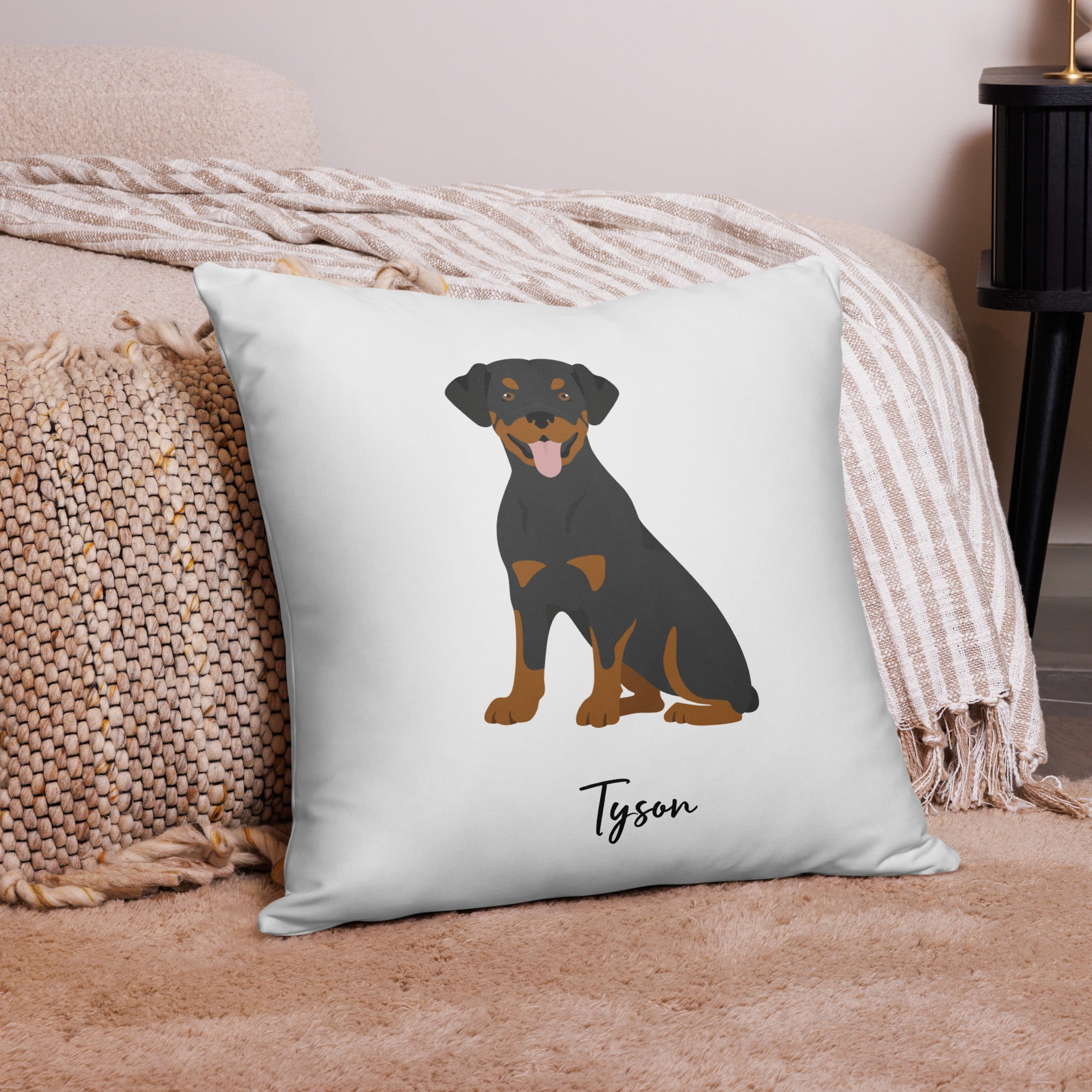 "rottweiler black tan" personalized dog pillow