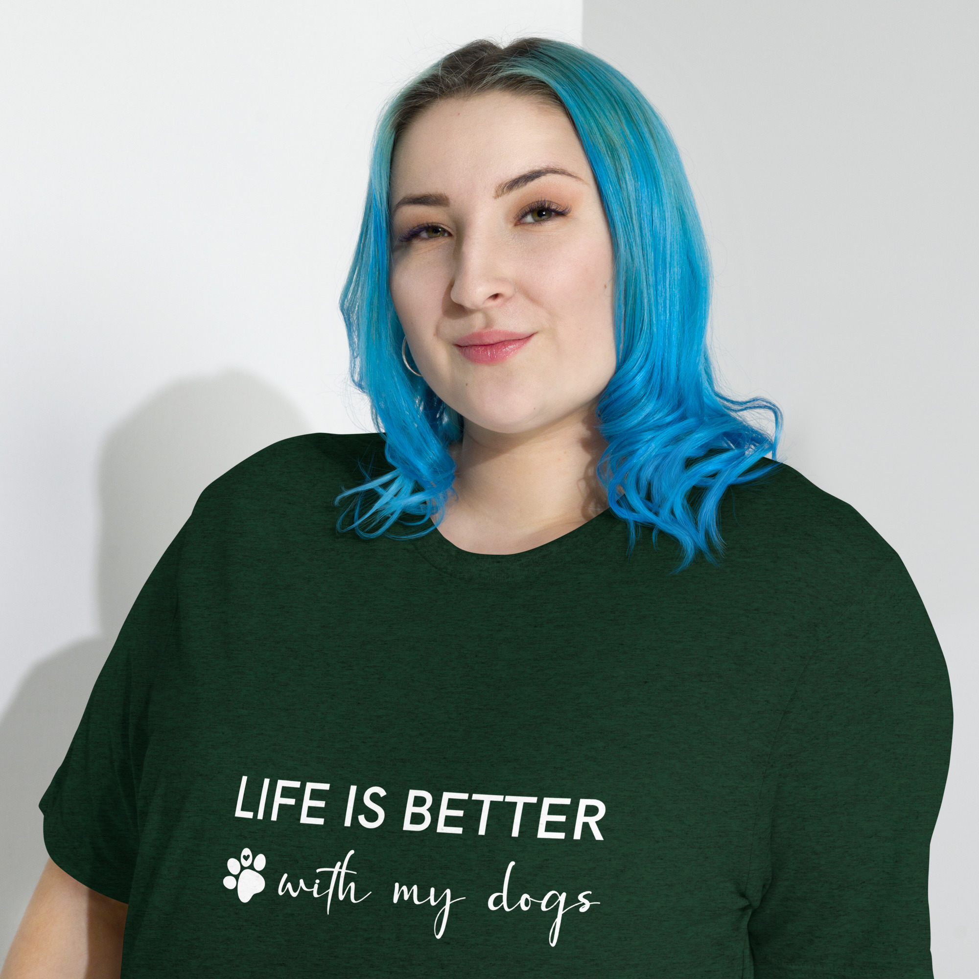 “life is better with my dogs” women’s short sleeve t shirt